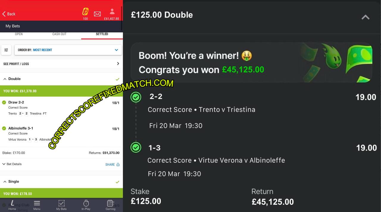 CORRECT BET365 FIXED MATCHES TIPS FANDUEL CORRECT SCORE FIXED MATCHES